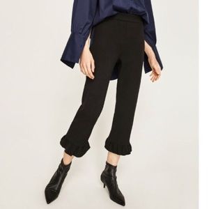 Zara Black Crop Pants with Ruffle Hem